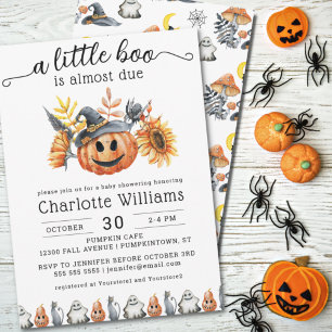 Cute Halloween Pumpkin Little Boo Baby Shower Invitation