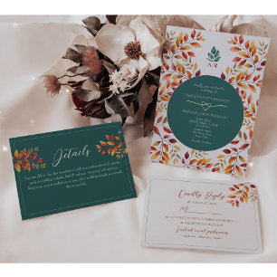 Teal Orange Fall Wedding Invitation