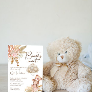 Dried flowers arch boho teddy bear balloons invitation