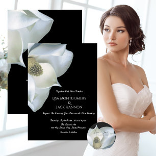 Elegant Magnolia Black and White Wedding Classic Round Sticker