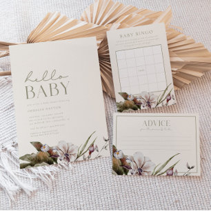 HELLO BABY   Minimalist Sage & Ivory Baby Shower Invitation