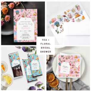 Tea Party Blue Garden Floral Pattern Bridal Shower Wine Label
