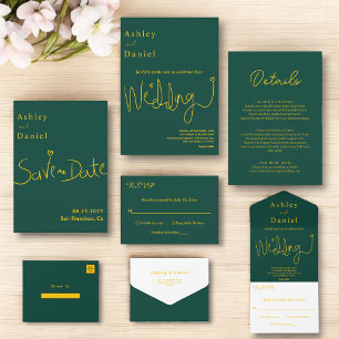 Elegant Simple Green And Gold Modern Chic Wedding RSVP Card