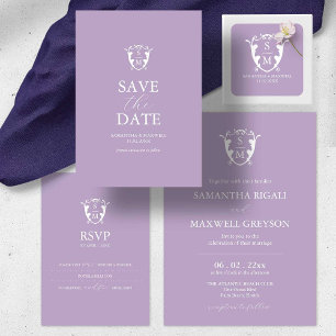Monogram Crest Customisable Lilac Wedding Invitation