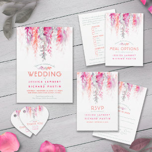 Watercolor vine indigo pink purple meal RSVP All In One Invitation