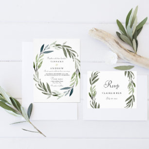 Green Leaf Wreath Modern Spring Wedding Invite