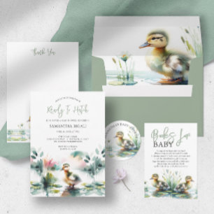 Cute Gender Neutral Watercolor Duck Baby Shower Invitation