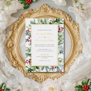 Ava Christmas Greenery Catholic Wedding Invitation