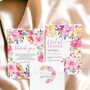 Bohemian bold floral watercolor thank you classic round sticker