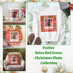 Custom Festive Red Green Christmas Photo Large Coffee Mug