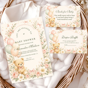 Sweet Teddy Bear Floral Diapper Raffle Enclosure Card