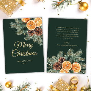 Green Orange Elegant Citrus Christmas Holiday Card