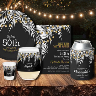 Budget Black and Gold 50th Birthday Invitations