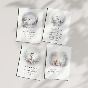 Enchanted Forest White Deer Monogram Wedding Invitation