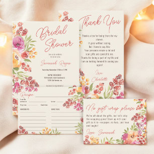 Boho Painted Floral No Gift Wrap Bridal Shower  Enclosure Card
