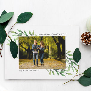 Holiday Watercolor Leaves Modern Photo Postcard