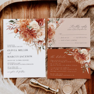 Boho Terracotta Dahlia Rose Wedding Invitation