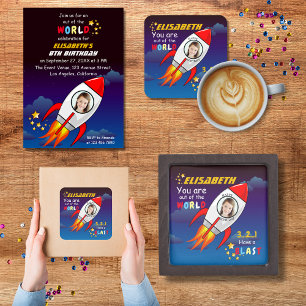 Cute Outer Space Rocket Ship Blast Off Birthday Square Sticker