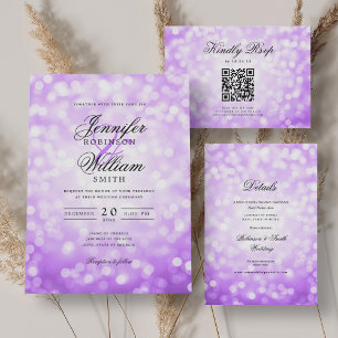 Elegant Script Wedding Purple Bokeh Lights Save The Date