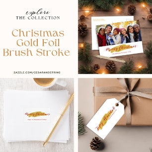 Feliz Navidad Gold Tree Foil Brush Holiday Gift Tags
