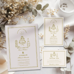 Hand Drawn Funky Western Doodle Wedding  Invitation