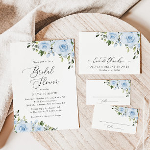 Dusty Blue Flowers, Greenery, Boho, Bridal Shower Invitation