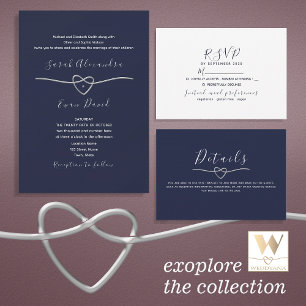 Simple Navy Blue Wedding QR Code All In One Invitation