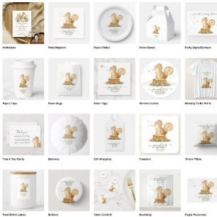 Cute Squirrel Botanical Ribbon Baby Shower Invitation