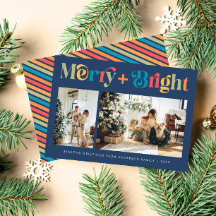 Merry and Bright Retro Colourful Family Classic Round Sticker