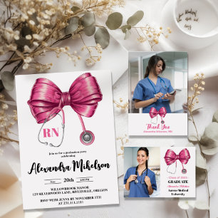 Photo Bow Stethoscope Nursing School Graduate  Invitation