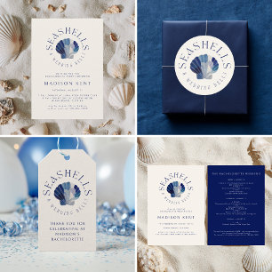 Seashells Wedding Bells Blue Beach Wedding Classic Round Sticker