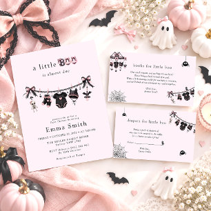 Little Boo Pink and Black Clothesline Baby Shower Invitation