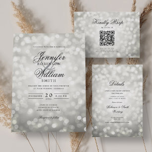 Elegant Script Wedding Silver Bokeh Lights Save The Date