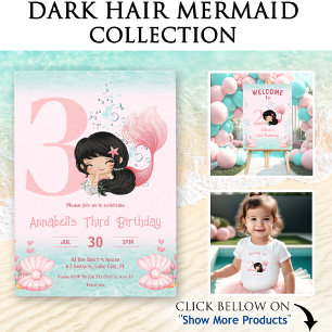 Little Mermaid Dark Hair Pink Girl  Wrapping Paper