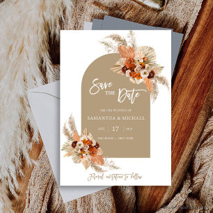 Pampas grass burnt orange terracotta floral arch invitation
