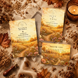 Whimsical Autumn Wildflower Wedding Invitation