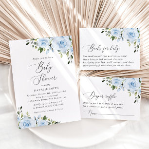 Dusty Blue Flowers, Greenery, Boho, Baby Shower Invitation