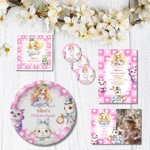 Pink Gold Alice in Wonderland Birthday Tea Party Classic Round Sticker