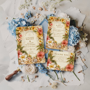 Tropical Hibiscus Beach Botanical Wedding Invitation