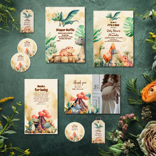 Watercolor Cute Dinosaur Greenery Boy Baby Shower Classic Round Sticker