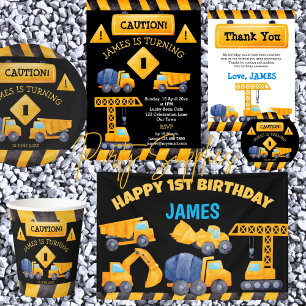 Construction trucks boy birthday budget invitation