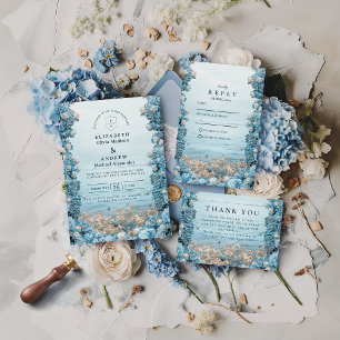 Pastel Coastal Blue Florals Wedding Invitation