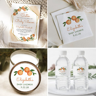 Orange Little Cutie Citrus Baby Shower Square Stic Classic Round Sticker