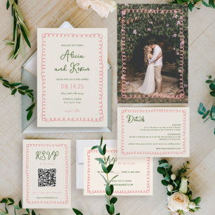 Handwritten French Pink and Green Wedding Details  Enclosure Card