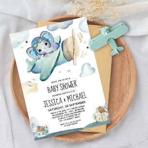 Elephant Aeroplane   Baby Shower by Mail Invitatio Invitation