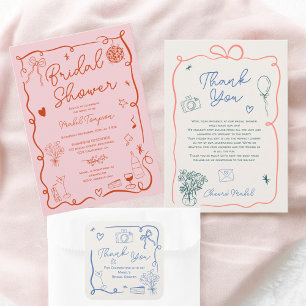 Retro blue hand drawn illustrated bridal shower square sticker