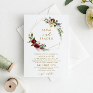 Christmas Wedding Winter Elegant Greenery Wreath Invitation