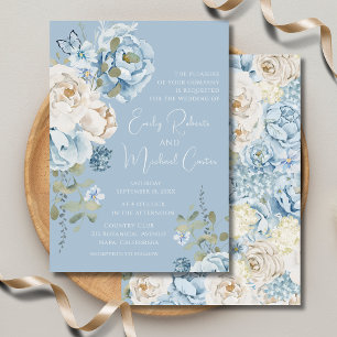 Romantic Dusty Blue Watercolor Floral Wedding Invitation