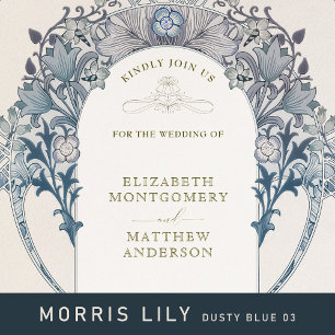 Vintage Wedding Invitation Dusty Blue W Morris
