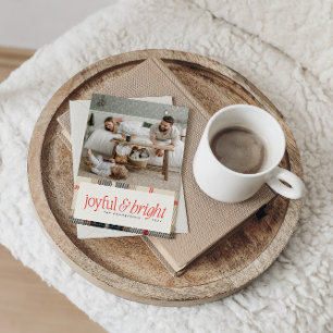Joyful & Bright Cosy Winter Plaid Photo Holiday Card